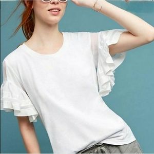 Anthropologie Vanessa Virginia White Knit Ruffle Sleeve Sorrento Top